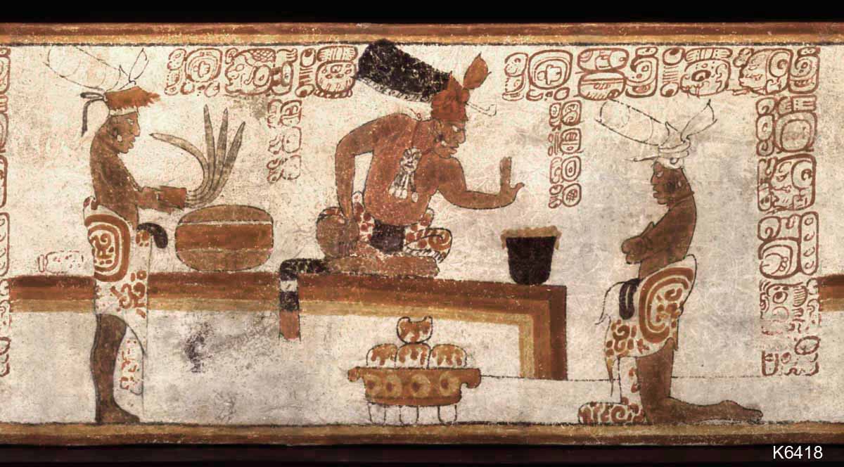  A painting on a Maya vase depicting an ancient Maya ritual.